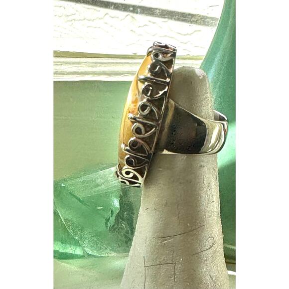 Brecciated Jasper Heavy Sterling Silver Ring Fancy Prong Setting - Picture 7 of 7